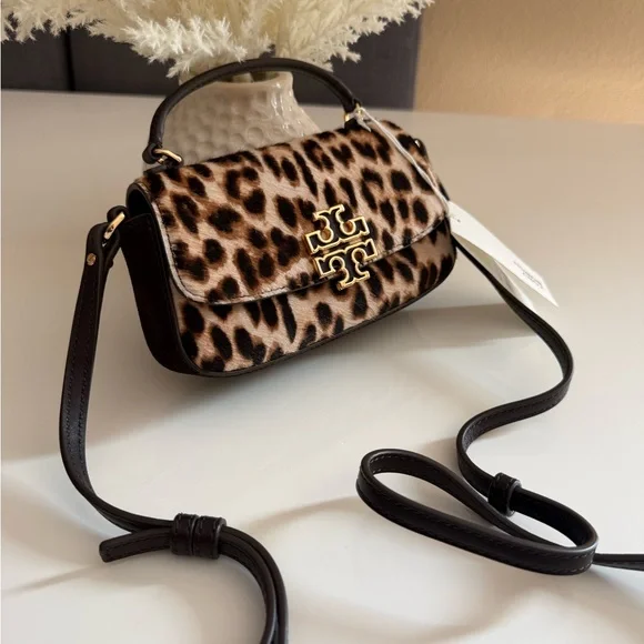 NWT , tory burch Britten Haircalf Mini Top Handle crossbody in brown 149652 - Picture 2 of 12